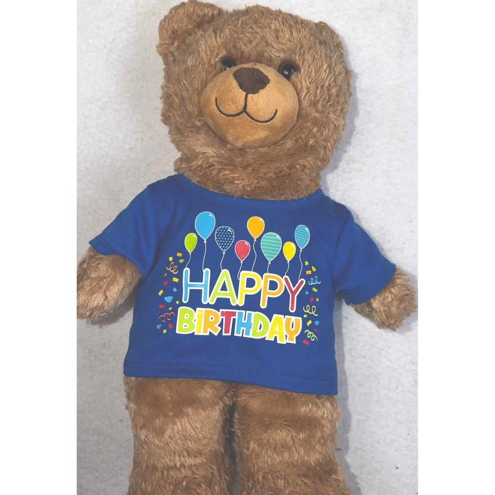 Build A Bear Brown Teddy Plush‎ w/ Happy Birthday Shirt 15"